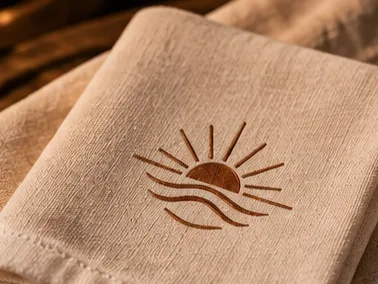 Servilleta de lino con el sol bordado.